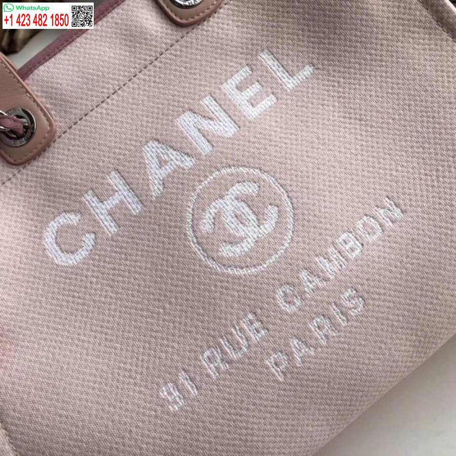 Replika Chanel 1:1 Speil Deauville Tote 38cm Lerretsveske Luksus A66941 Rosa/hvit