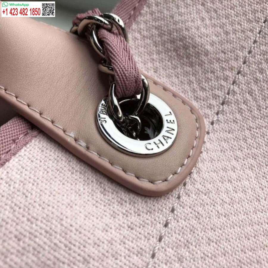 Replika Chanel 1:1 Speil Deauville Tote 38cm Lerretsveske Luksus A66941 Rosa/hvit