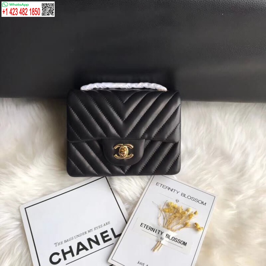 Replica Chanel Chevron In Pelle Di Agnello 17 Cm Aaa + Borsa Classica Con Patta 1115