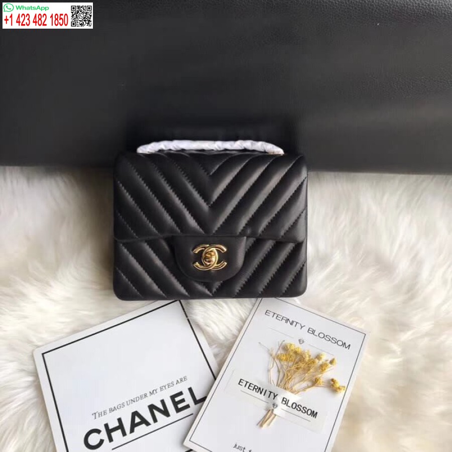 Replika Chanel Chevron Lammskinn 17cm Aaa+ Klassisk Flap Knockoff-väska 1115