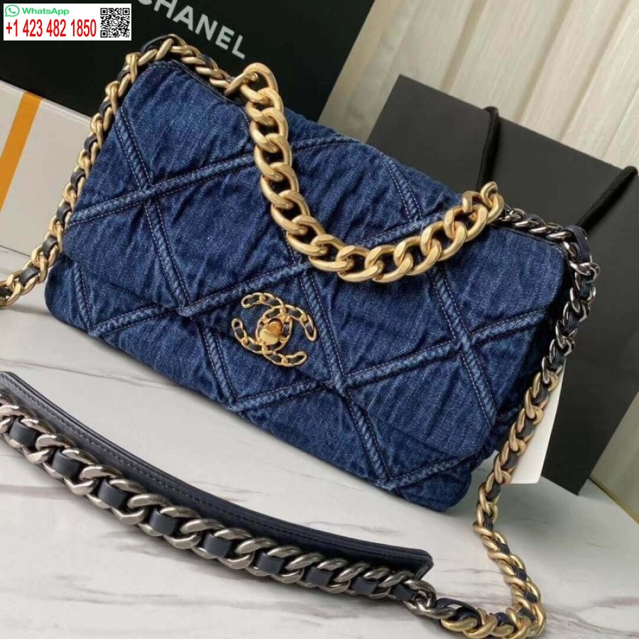 Réplica De Alta Calidad Chanel 19 Bolso Grande Con Solapa Alta As1161 Denim