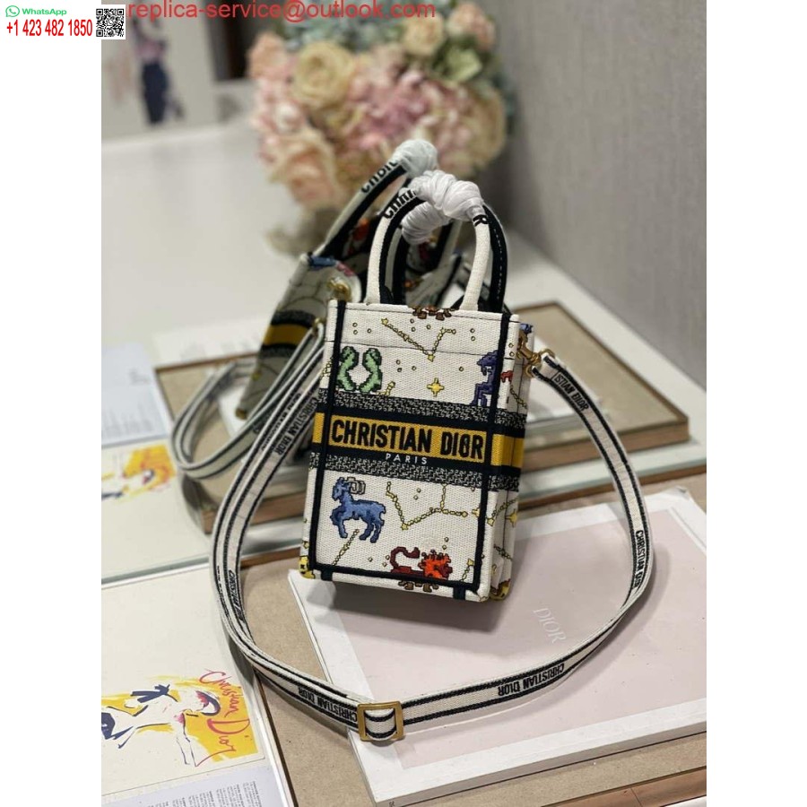 Replica Dior S5555 Mini Dior Raamatukott Telefonikott Valge Mitmevärviline Hirve Tikandid S1105