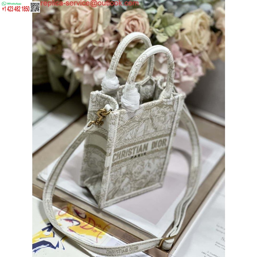 Replica Dior S5555 Mini Borsa Per Telefono Tote Dior Book Ricamo Bianco S1107