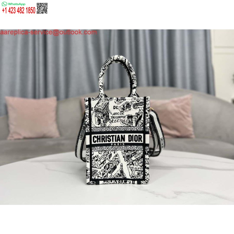 Replica Dior S5555 Mini Dior Raamatukott Telefonikott Valge Ja Musta Tikandiga S1108