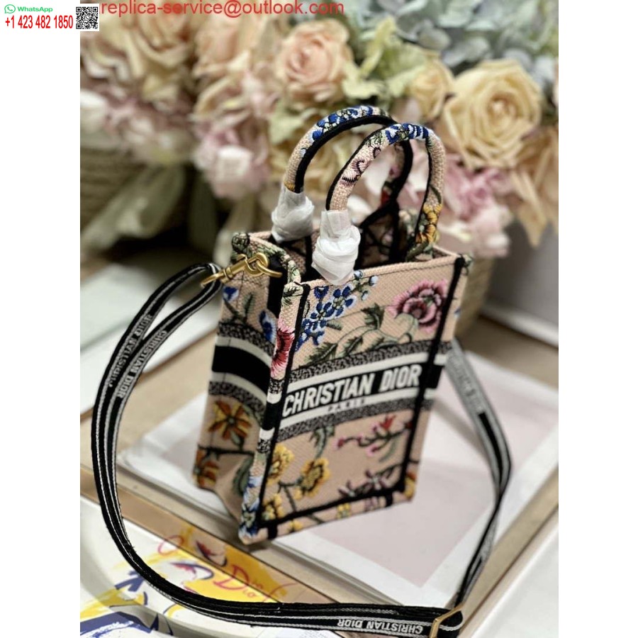 Replica Dior S5555 Mini Dior Raamatukott Telefonikott Roosa Mitmevärviline Tikandid S1103