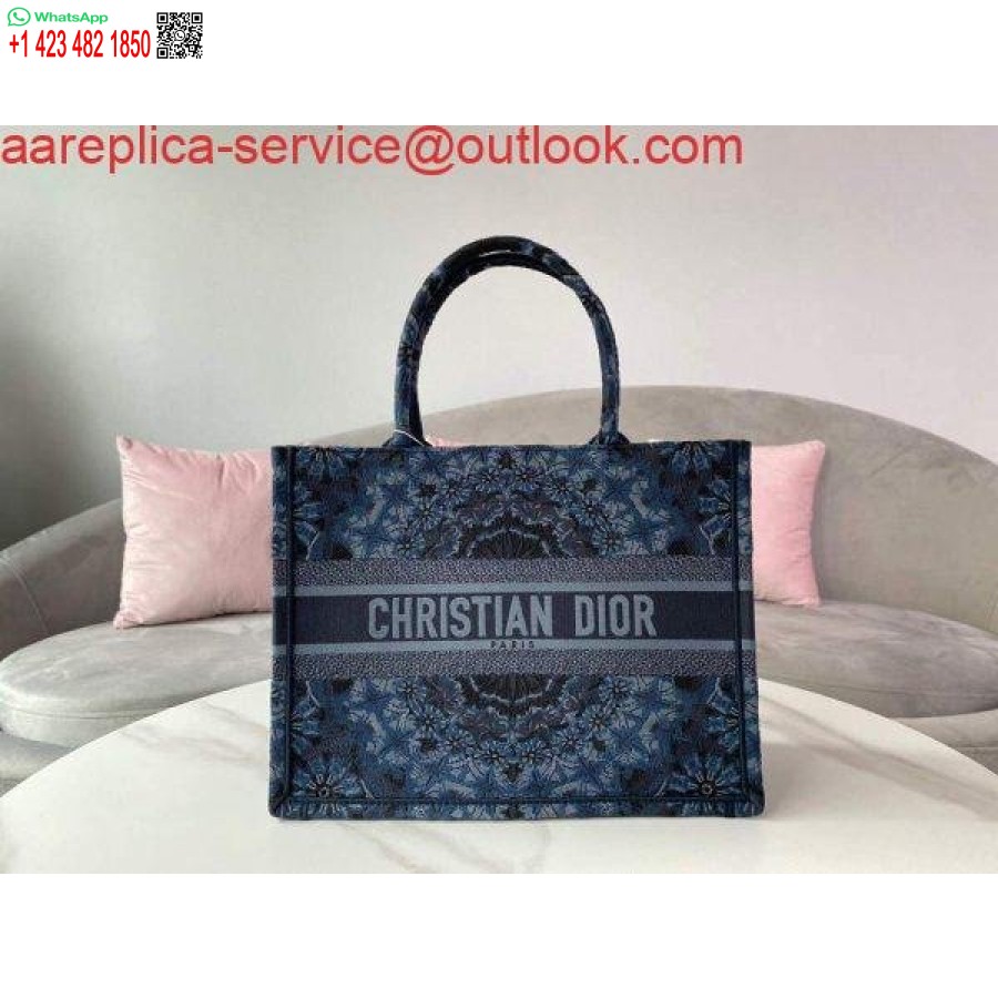 Replica Dior M1296 Piccola Borsa Dior Book Tote Blu Navy Ricamo Dior Costellazione