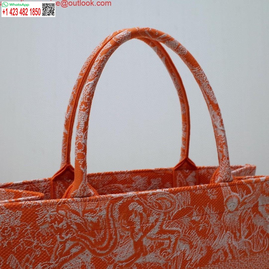 Replica Dior M1296 Tote Per Libri Media Neon Arancione Toile De Jouy Ricamo Inverso