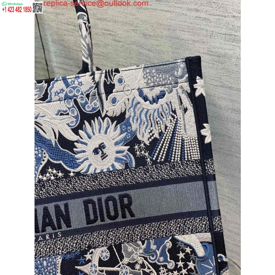 Replica Dior M1286 Borsa Grande Libro Blu Multicolore Zodiaco Fantastico Ricamo