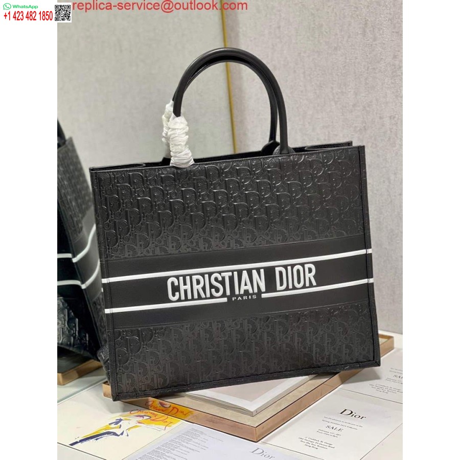 Replica Dior M1286 Borsa A Libro Grande In Pelle Di Vitello Nera Traforata E Goffrata Obliqua