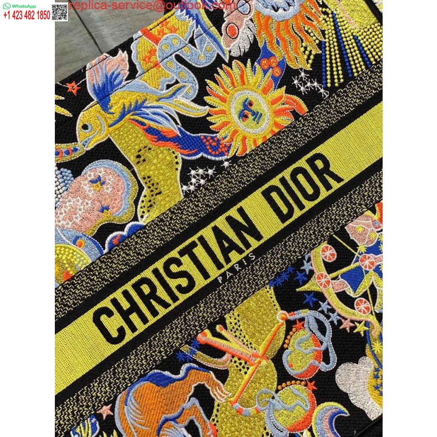 Replica Dior M1286 Borsa Grande Libro Nera Multicolore Zodiaco Fantastico Ricamo