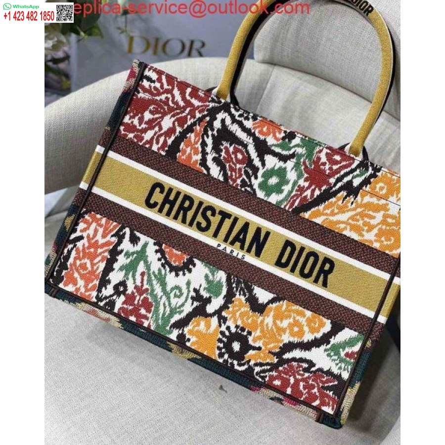 نسخة طبق الأصل من Dior M1286 Dior Book Tote أصفر متعدد الألوان مطرز من Dior Paisley
