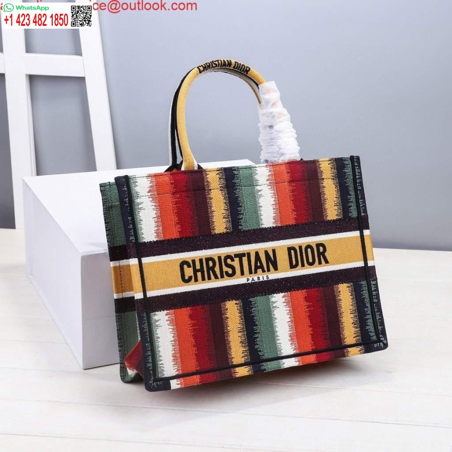 نسخة طبق الأصل من Dior M1286 Dior Book Tote أحمر متعدد الألوان مطرز بخطوط D