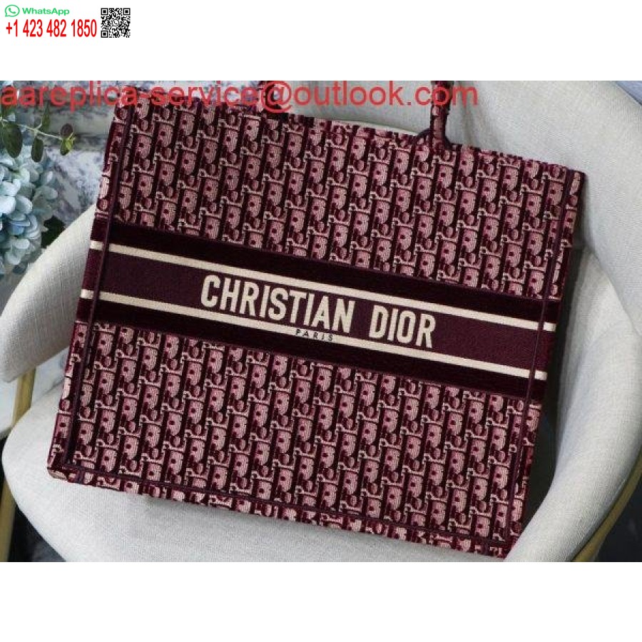 Replica Dior Book Tote M1286 Ricamo Obliquo Dior Bordeaux