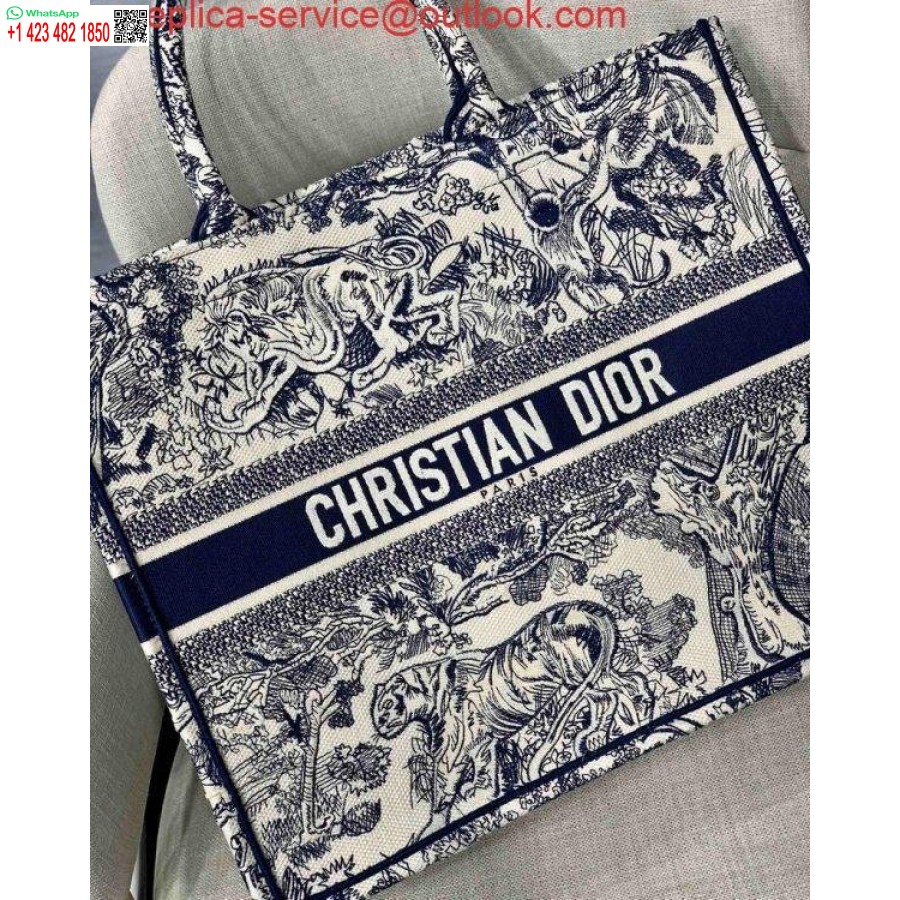 Replica Dior Book Tote M1286 Ricamo Toile De Jouy Blu