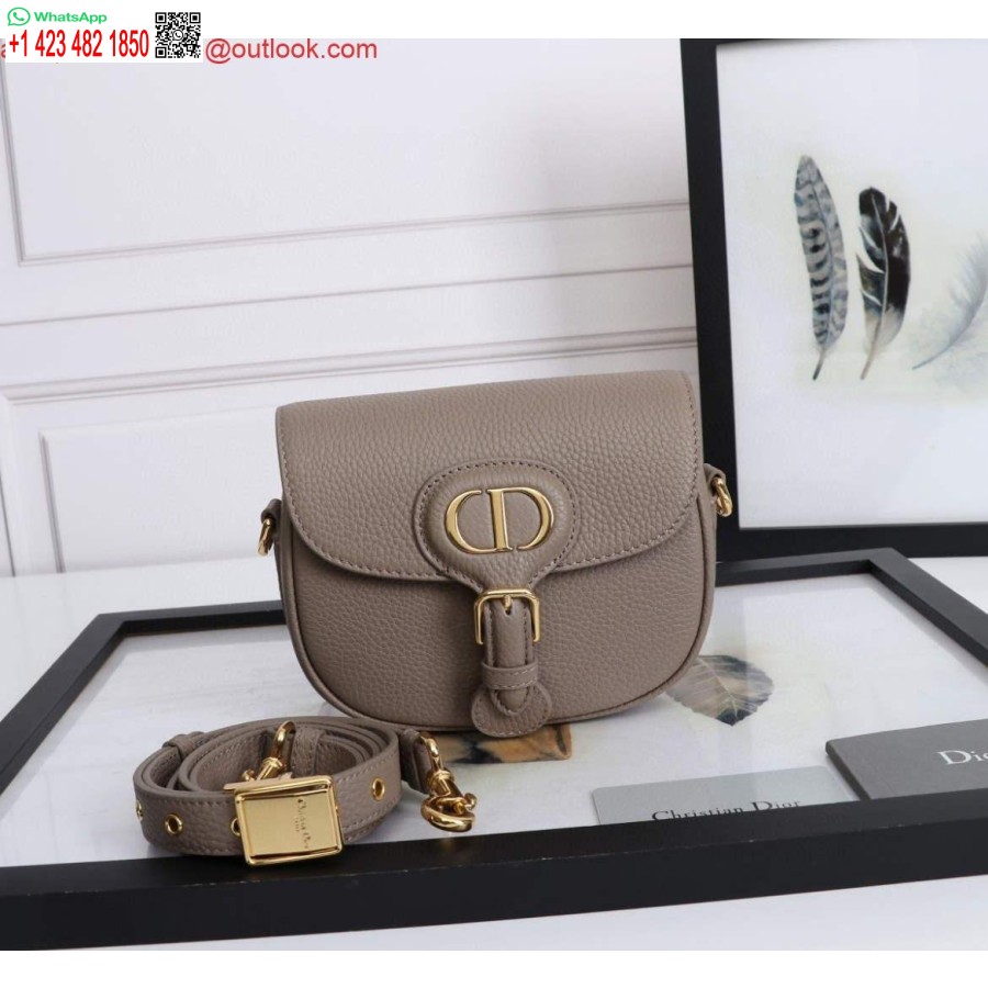 نسخة طبق الأصل من Dior M9317 حقيبة كروس ديور صغيرة بوبي بصندوق رمادي باسيفيك من جلد العجل