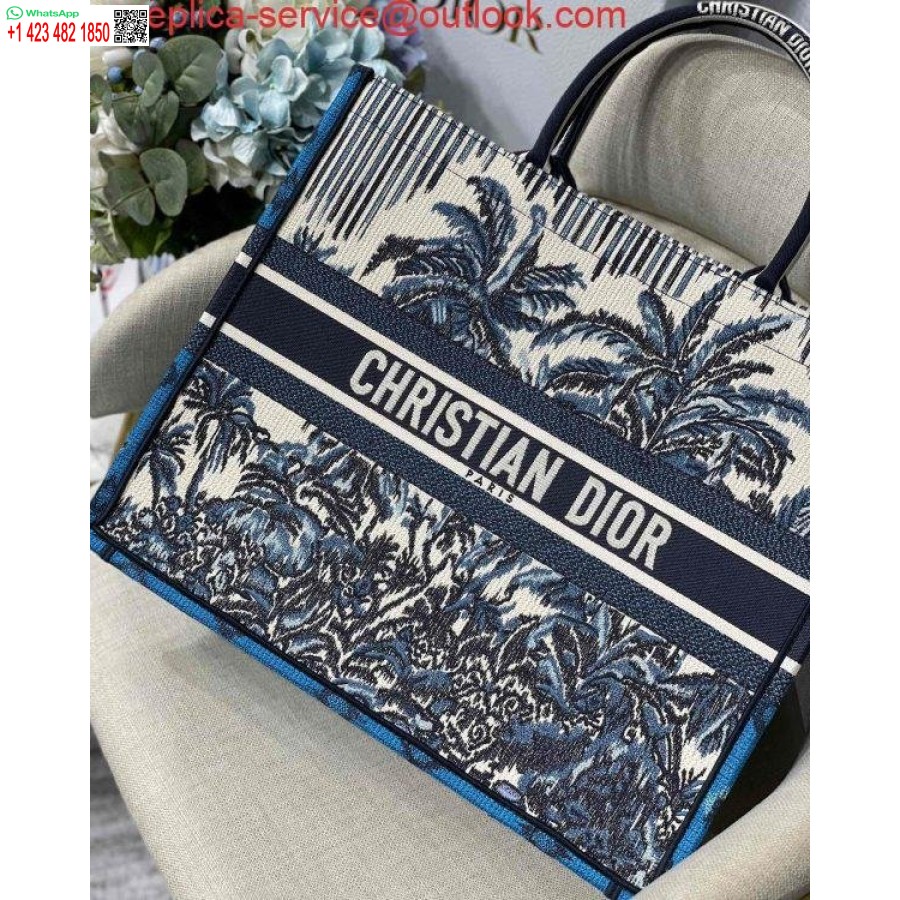 Replica Dior Book Tote M1286 Ricamo Palme Dior Blu