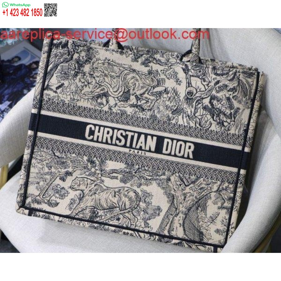 Replica Dior Book Tote M1286 Ricamo Toile De Jouy Nero