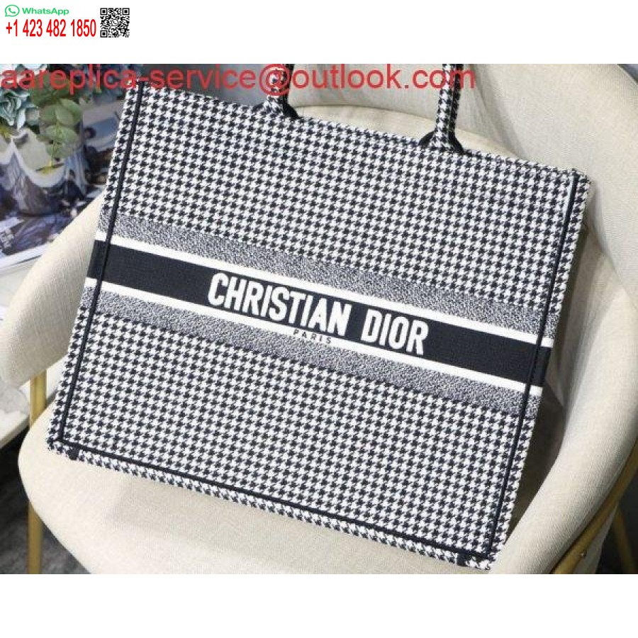 Replica Dior Book Tote M1286 Ricamo Pied De Poule Bianco E Nero