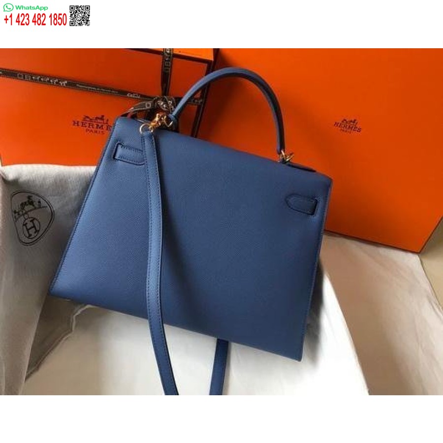 Replika Hermes Sellier Kelly 28 Cm Epsom Lædertaske 20338 Blå