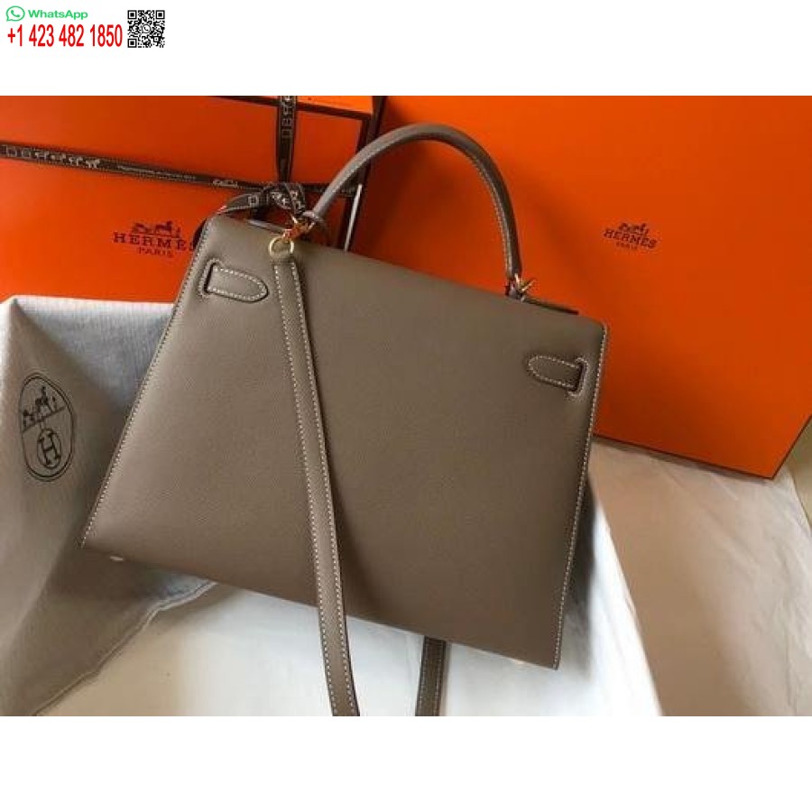 Replika Hermes Sellier Kelly 28 Cm Epsom Lædertaske 20337 Mørkegrå