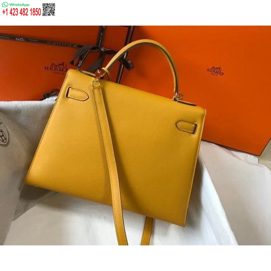 Replika Hermes Sellier Kelly 28 Cm Epsom Lædertaske 20334 Gul