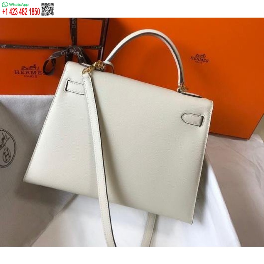 Replika Hermes Sellier Kelly 28 Cm Epsom Lædertaske 20333 Hvid