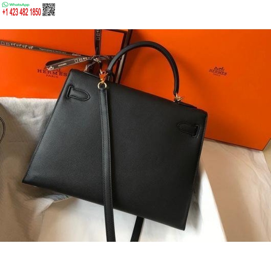 Replika Hermes Sellier Kelly 28 Cm Epsom Lædertaske 20330 Sort