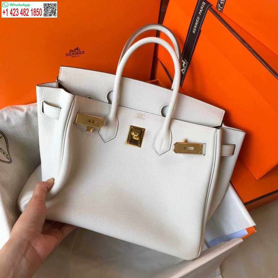 Réplica De Bolsos Hermes Birkin Diseñador Bolso De Mano Hermes Cuero Togo 28331 Blanco