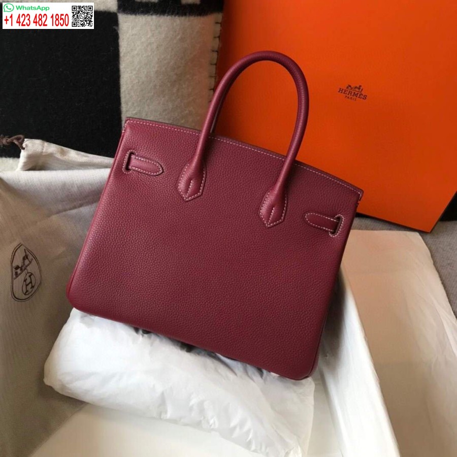 Replica Borsa Tote Firmata Hermes Birkin Togo In Pelle 28343 Vino Rosso