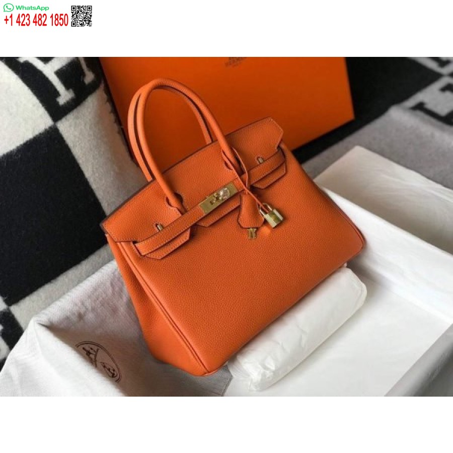 Replika Hermes Birkin Dizajnerske Tote Tote Togo Kožne 28342 Narančaste