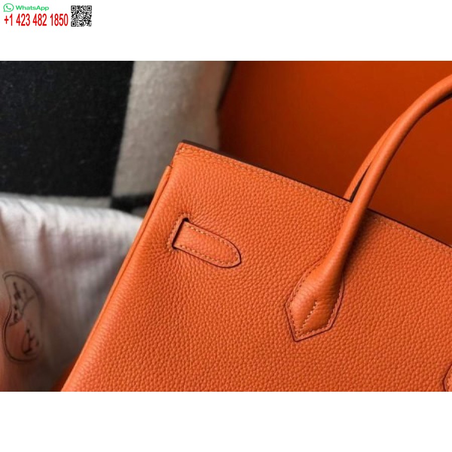Replika Hermes Birkin Dizajnerske Tote Tote Togo Kožne 28342 Narančaste