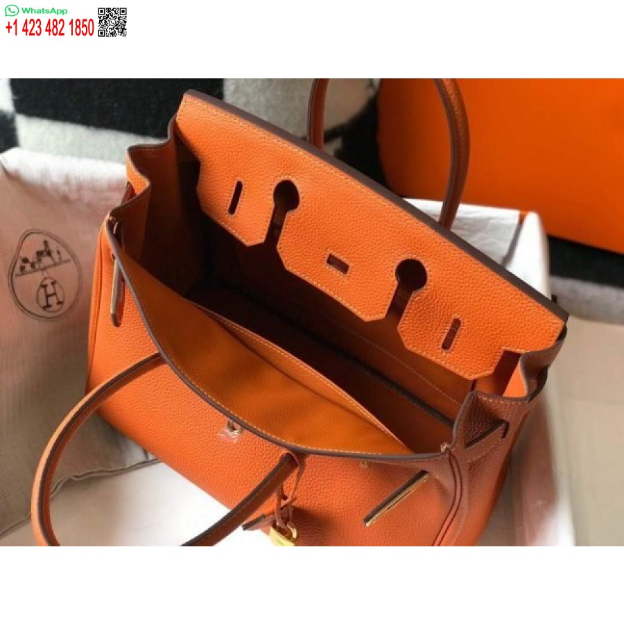 Replika Hermes Birkin Dizajnerske Tote Tote Togo Kožne 28342 Narančaste