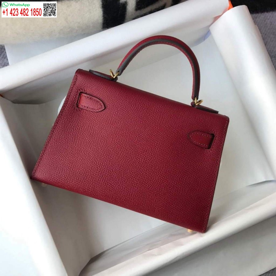 Réplica De Bolso Hermes Kelly Hermes 19cm Mini Bolso De Hombro Epsom Rojo Vino 20462