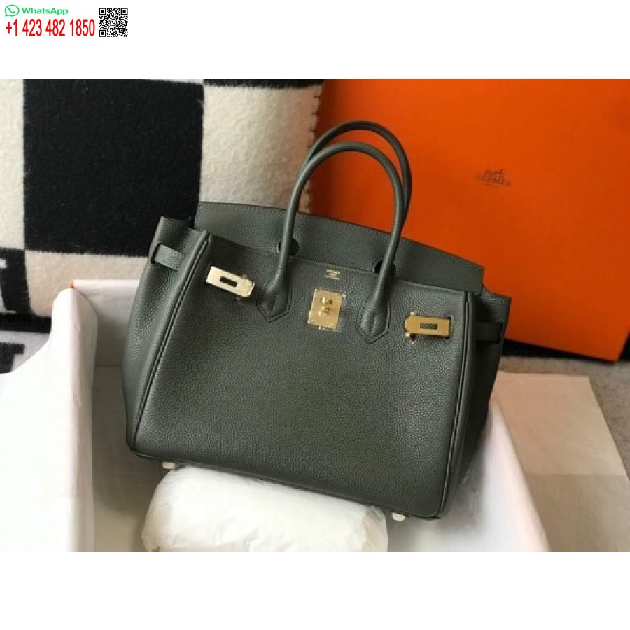 Replika Hermes Birkin Dizajnerske Velike Torbe Togo Kožne 28337 Tamnozelene