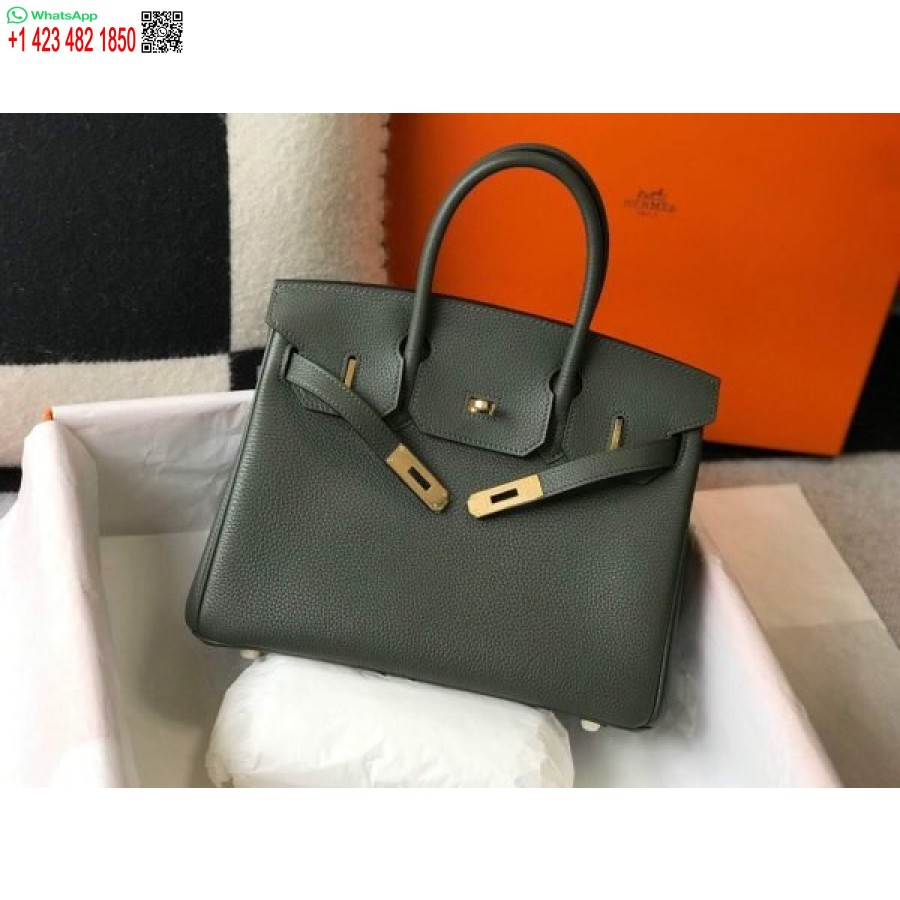Replika Hermes Birkin Dizajnerske Velike Torbe Togo Kožne 28337 Tamnozelene