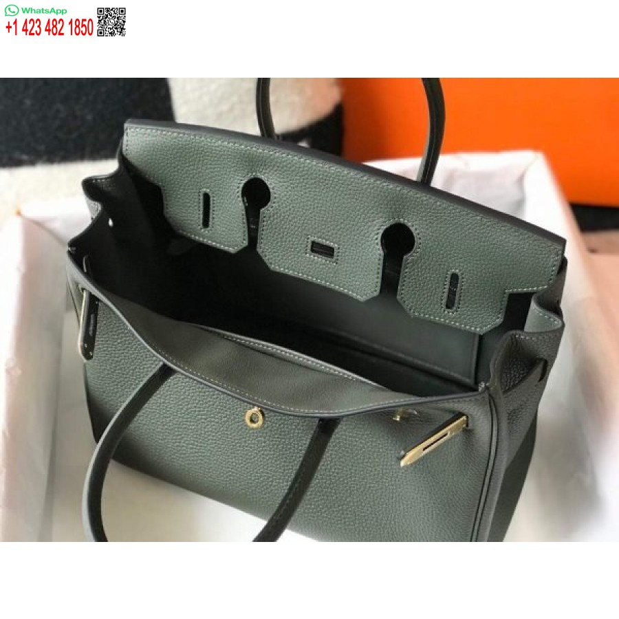 Replika Hermes Birkin Dizajnerske Velike Torbe Togo Kožne 28337 Tamnozelene