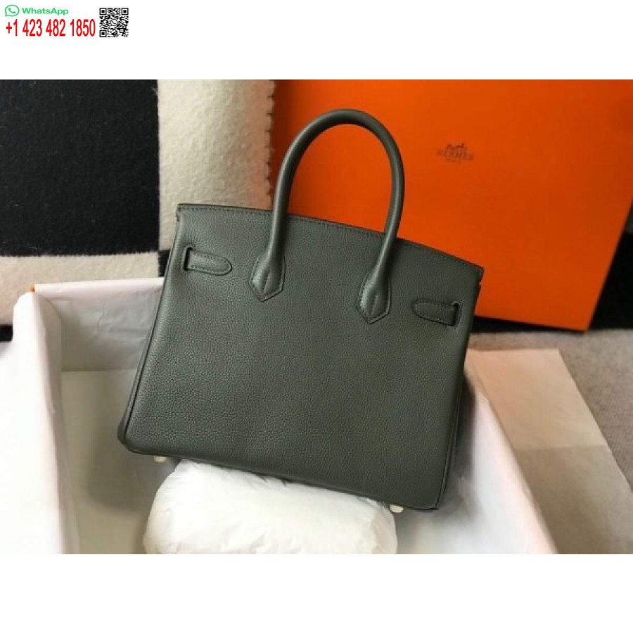 Replica Borsa Tote Firmata Hermes Birkin Togo In Pelle 28337 Verde Scuro