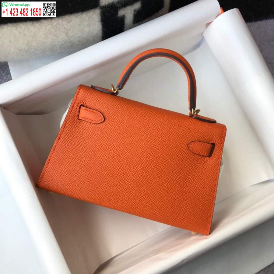 Réplica De Bolso Hermes Kelly Hermes 19cm Mini Bolso De Hombro Epsom Naranja 20464