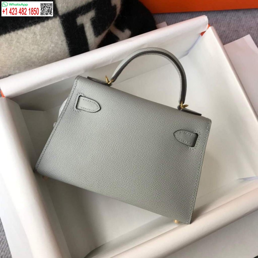 Réplica De Bolso Hermes Kelly Hermes 19cm Mini Bolso De Hombro Epsom Gris Claro 20460