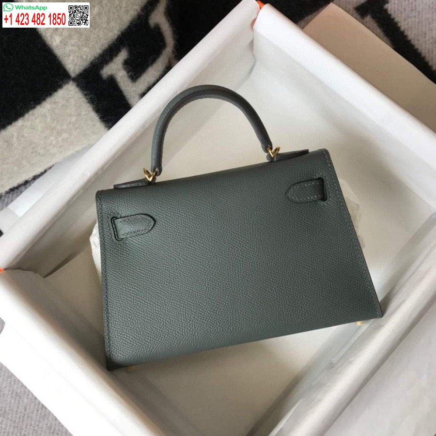 Réplica De Bolso Hermes Kelly Hermes 19cm Mini Bolso De Hombro Epsom Gris Oscuro 20474