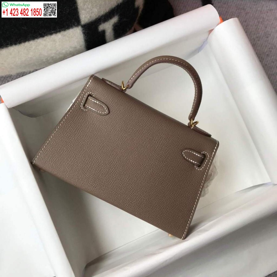 Réplica De Bolso Hermes Kelly Hermes 19cm Mini Bolso De Hombro Epsom Gris Oscuro 20461