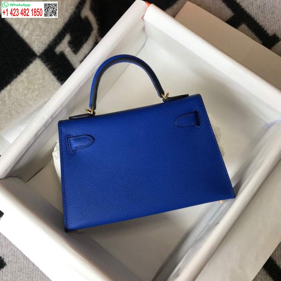 Réplica De Bolso Hermes Kelly Hermes 19cm Mini Bolso De Hombro Epsom Azul Oscuro 20475