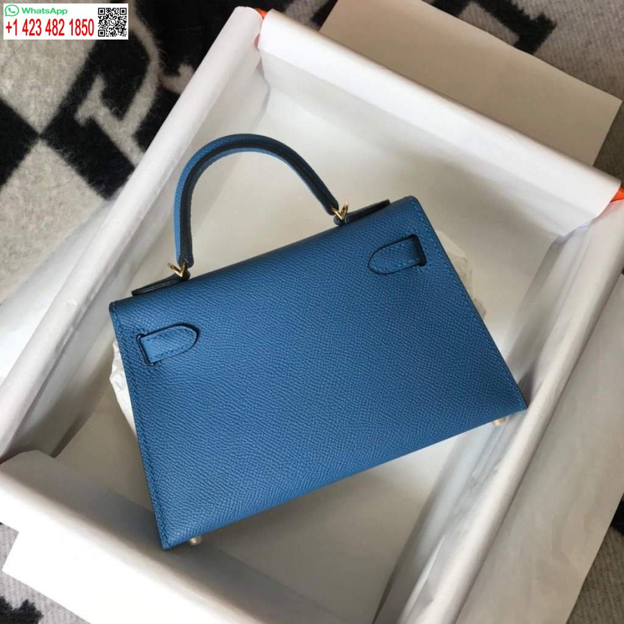 Réplica De Bolso Hermes Kelly Hermes 19cm Mini Bolso De Hombro Epsom Azul 20476