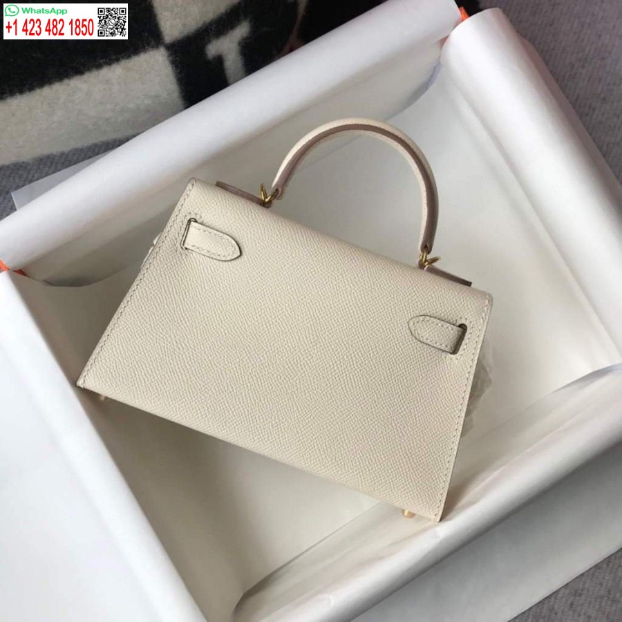 Réplica De Bolso Hermes Kelly Hermes 19cm Mini Bolso De Hombro Epsom Hebilla Dorada Beige 20458