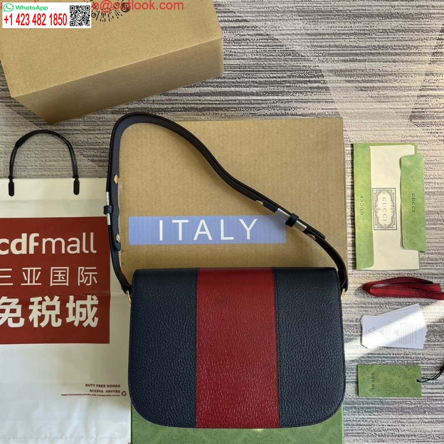 Réplica Gucci 602204 Adidas X Gucci Gucci Horsebit 1955 Bolso Pequeño Azul Marino Y Blanco