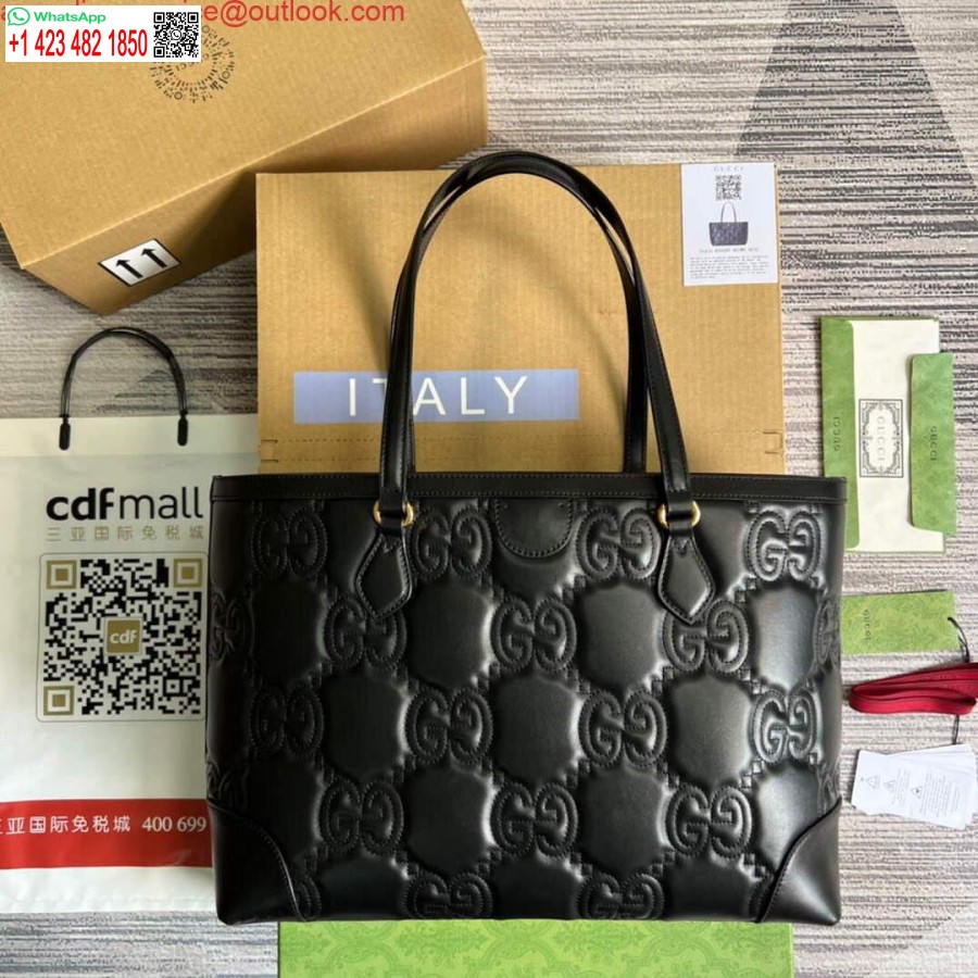 Replica Gucci 631685 Borsa Tote Media In Pelle Matelassé Gg Nera