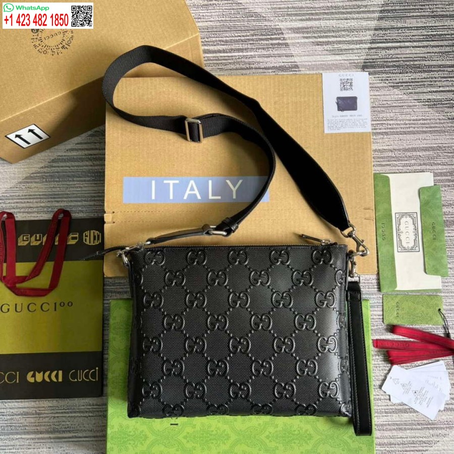 Replica Gucci 696009 Borsa A Tracolla Media In Rilievo Gg Nera