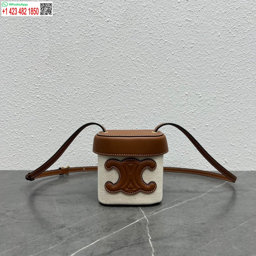 Replika Celine 199263 Majhna škatla Cuir Triomphe Iz Gladkega Telečjega Usnja Bež Rjav