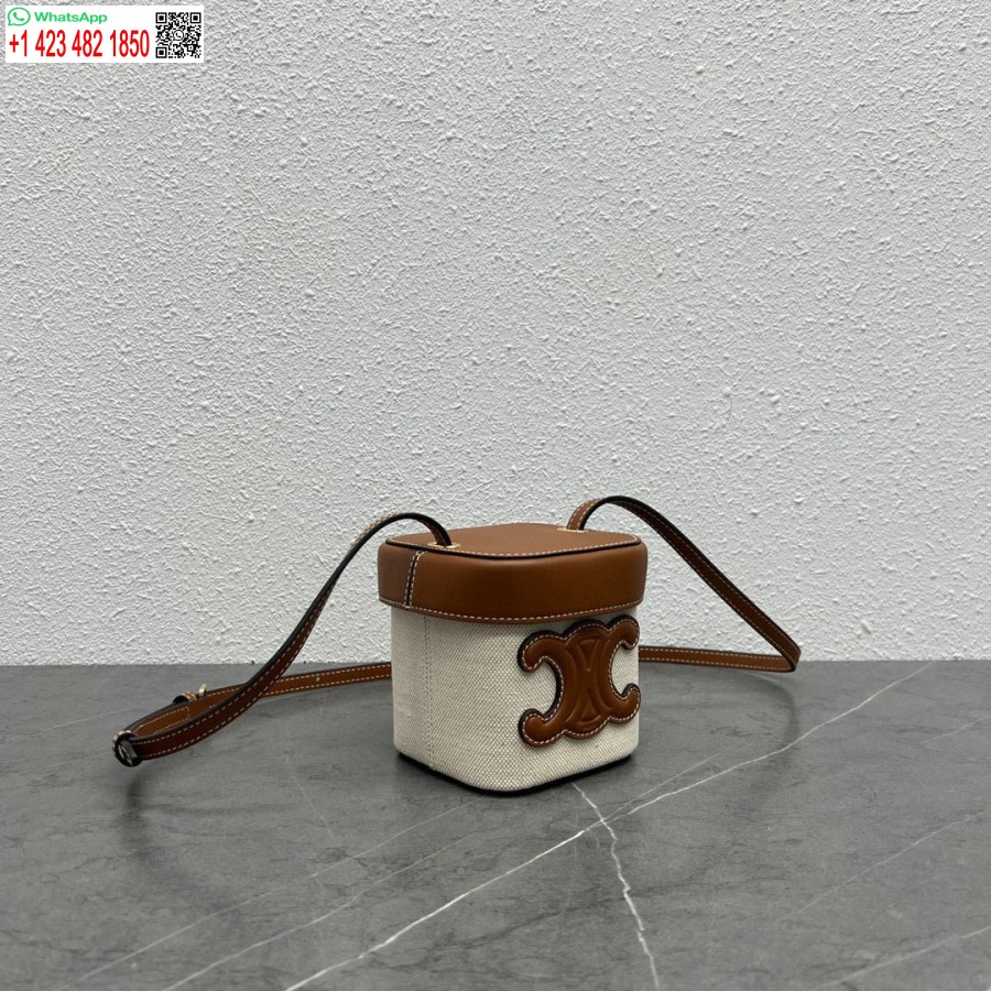 Replika Celine 199263 Majhna škatla Cuir Triomphe Iz Gladkega Telečjega Usnja Bež Rjav