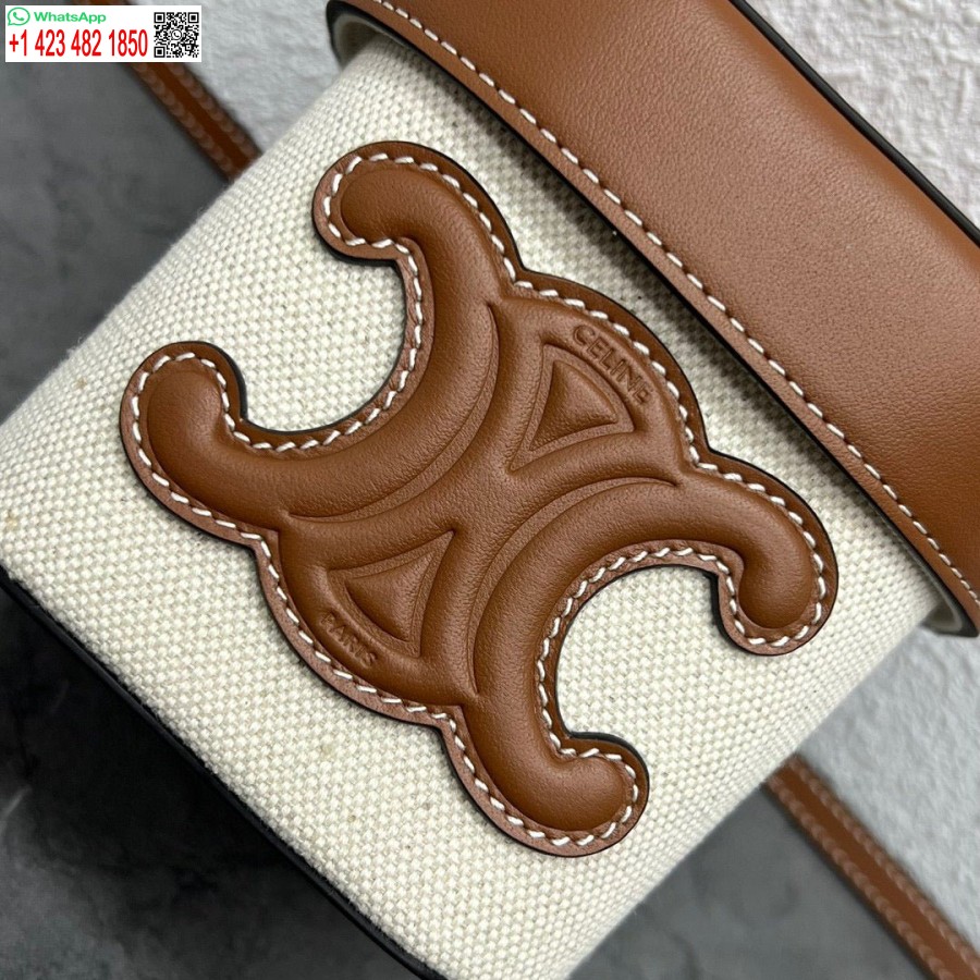 Replika Celine 199263 Majhna škatla Cuir Triomphe Iz Gladkega Telečjega Usnja Bež Rjav